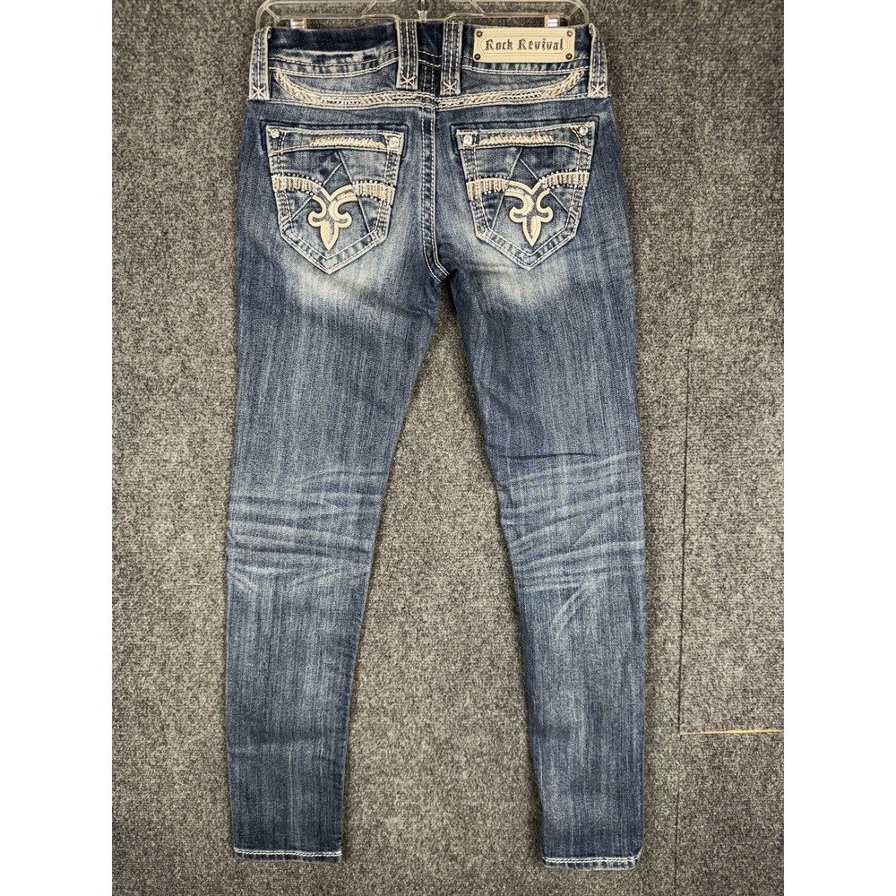 Rock Revival Women's Jeniya Skinny Jeans Size 26 Western Bling Cowgirl Dark Wash